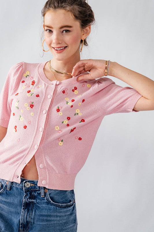 Floral Embroidered French Terry Cardigan