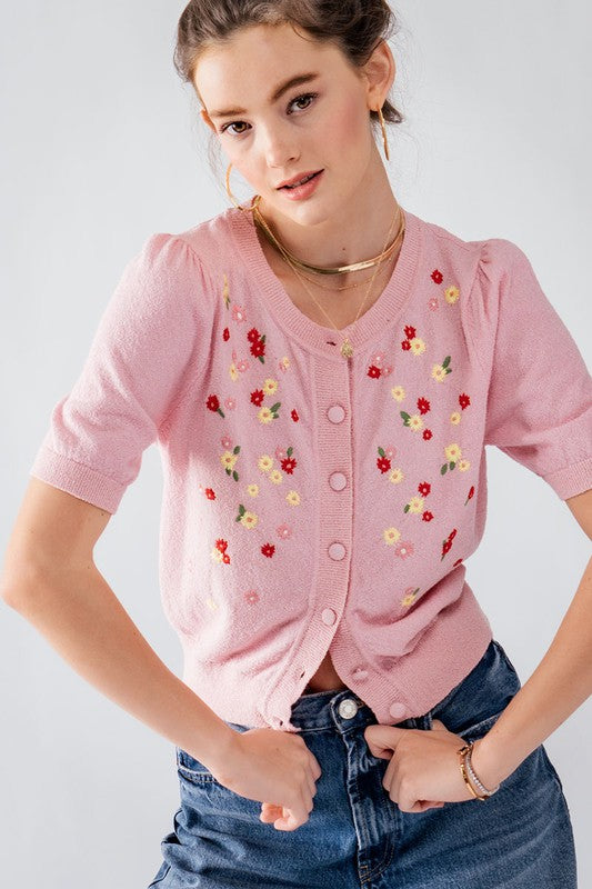 Floral Embroidered French Terry Cardigan