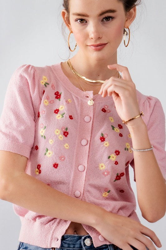 Floral Embroidered French Terry Cardigan