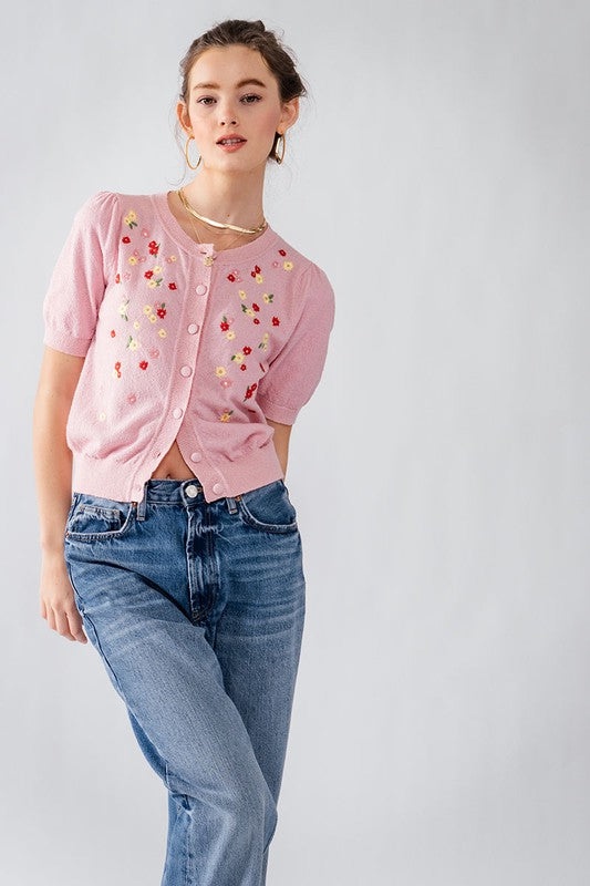 Floral Embroidered French Terry Cardigan
