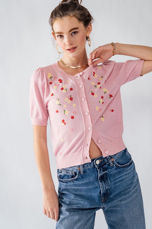 Floral Embroidered French Terry Cardigan