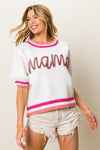 Puff Sleeve "Mama" Metallic Letter Sweater