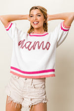 Puff Sleeve "Mama" Metallic Letter Sweater