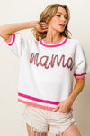 Puff Sleeve "Mama" Metallic Letter Sweater