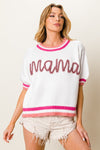 Puff Sleeve "Mama" Metallic Letter Sweater