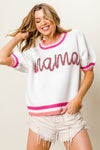 Puff Sleeve "Mama" Metallic Letter Sweater