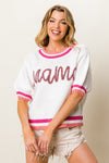 Puff Sleeve "Mama" Metallic Letter Sweater