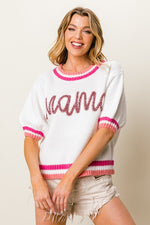 Puff Sleeve "Mama" Metallic Letter Sweater