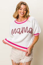 Puff Sleeve "Mama" Metallic Letter Sweater