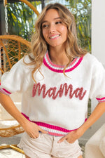 Puff Sleeve "Mama" Metallic Letter Sweater