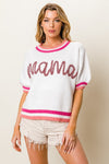 Puff Sleeve "Mama" Metallic Letter Sweater