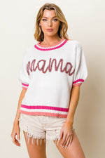 Puff Sleeve "Mama" Metallic Letter Sweater
