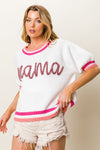 Puff Sleeve "Mama" Metallic Letter Sweater