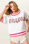 Puff Sleeve "Mama" Metallic Letter Sweater