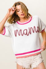 Puff Sleeve "Mama" Metallic Letter Sweater