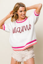 Puff Sleeve "Mama" Metallic Letter Sweater