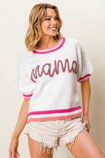 Puff Sleeve "Mama" Metallic Letter Sweater