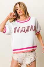 Puff Sleeve "Mama" Metallic Letter Sweater