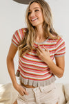 Ruffle Hem Short Sleeve Striped Crochet Top