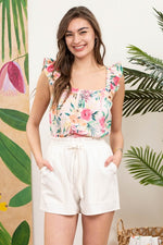 Botanical Flutter Sleeve Woven Top