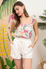 Botanical Flutter Sleeve Woven Top