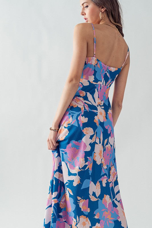 Teal Blossom Keyhole Dress