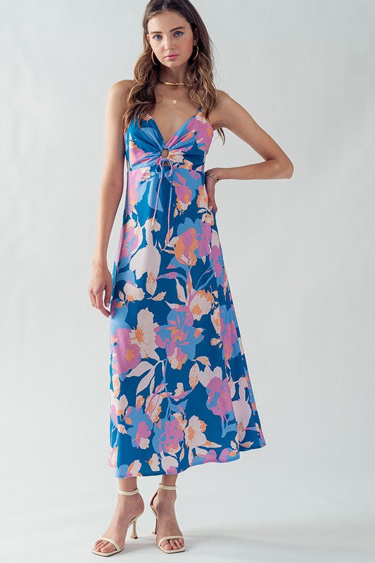 Teal Blossom Keyhole Dress