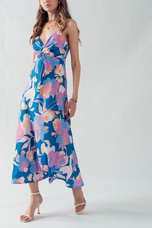Teal Blossom Keyhole Dress