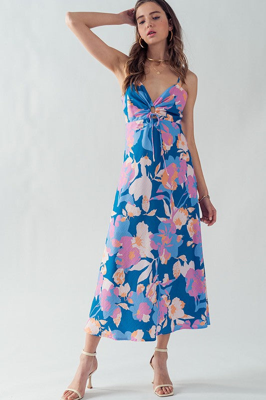 Teal Blossom Keyhole Dress