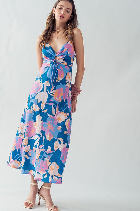 Teal Blossom Keyhole Dress