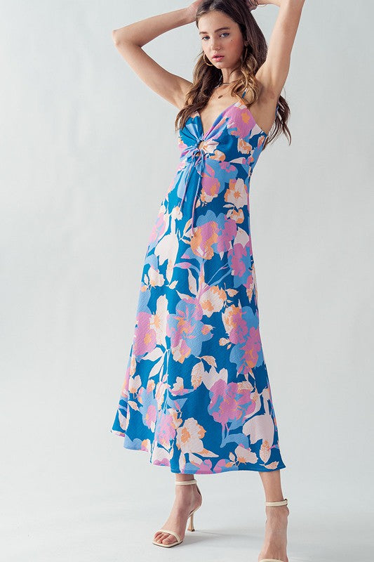 Teal Blossom Keyhole Dress