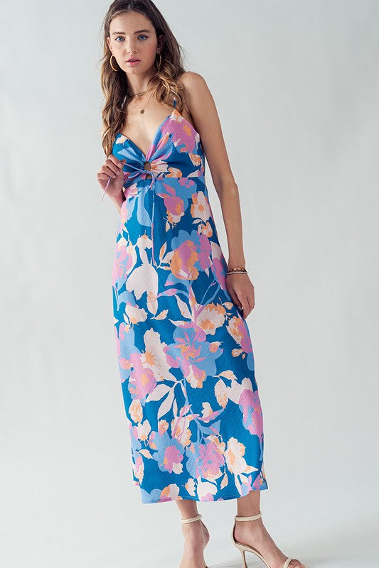 Teal Blossom Keyhole Dress