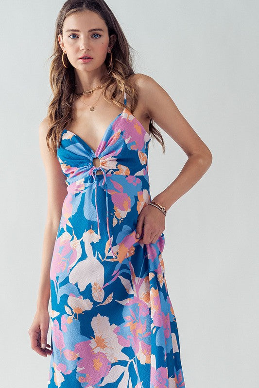 Teal Blossom Keyhole Dress