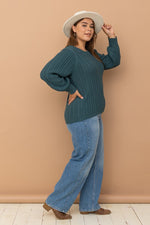 Cuff Detail Cable Knit Sweater (Plus Size)