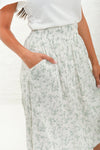 Pleated Midi Skirt || Mineral Green Dot
