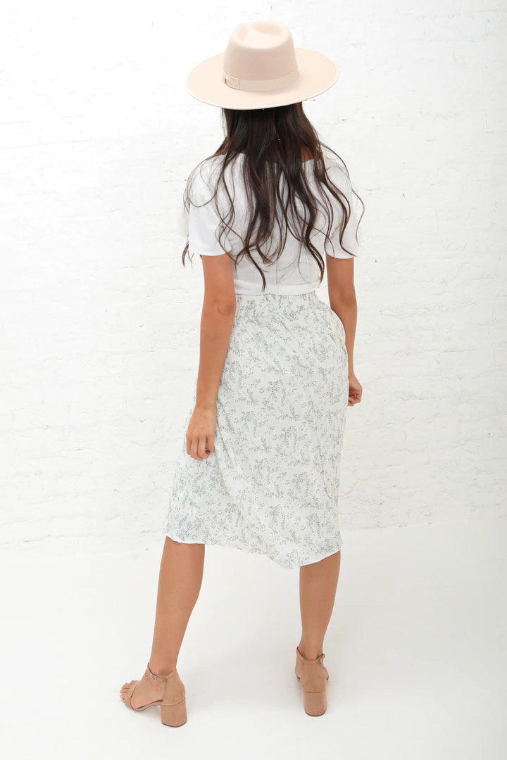 Pleated Midi Skirt || Mineral Green Dot