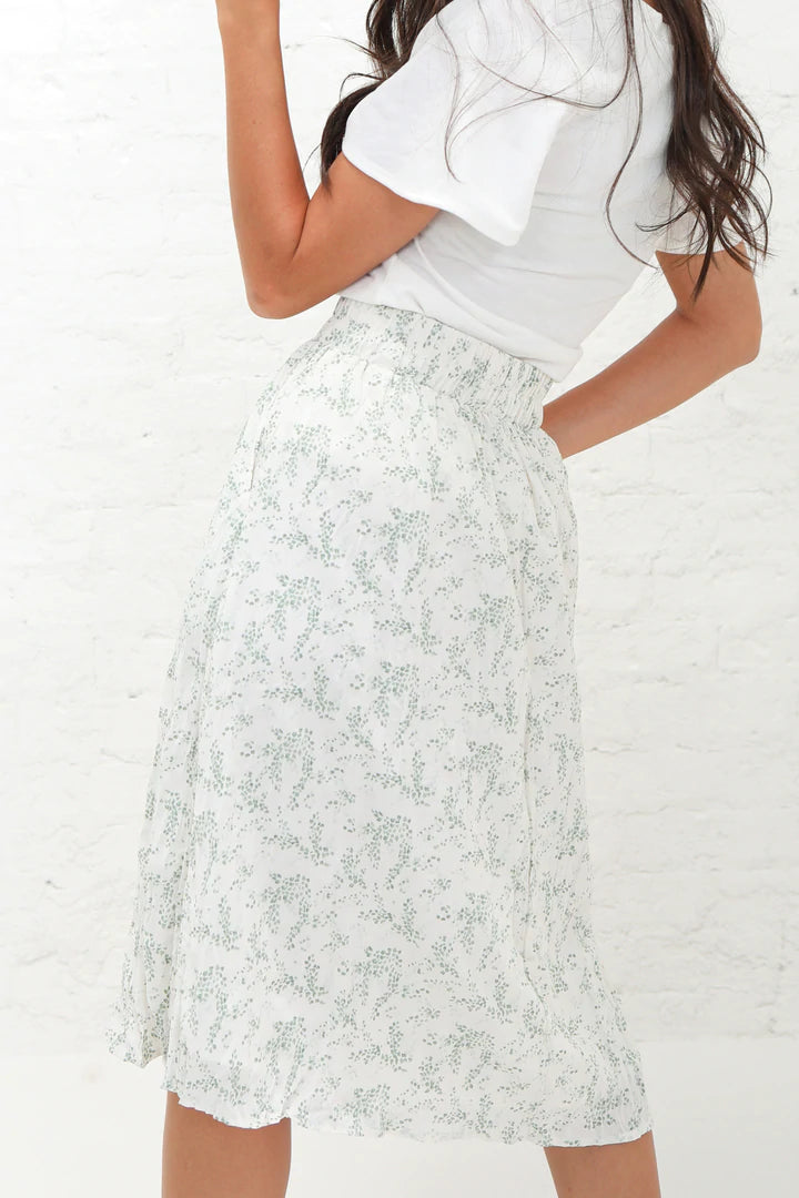 Pleated Midi Skirt || Mineral Green Dot