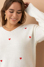 Heart Embroidery Scoop Neck Sweater (Plus Size)