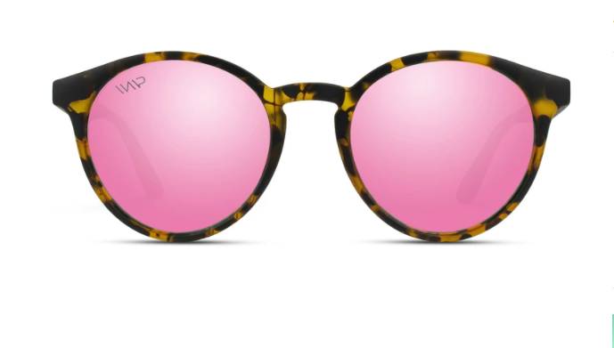 "Clove" Round Classic Retro Frame Sunglasses (Tortoise Frame/Pink Mirror Lens)