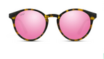 "Clove" Round Classic Retro Frame Sunglasses (Tortoise Frame/Pink Mirror Lens)