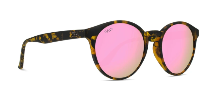 "Clove" Round Classic Retro Frame Sunglasses (Tortoise Frame/Pink Mirror Lens)