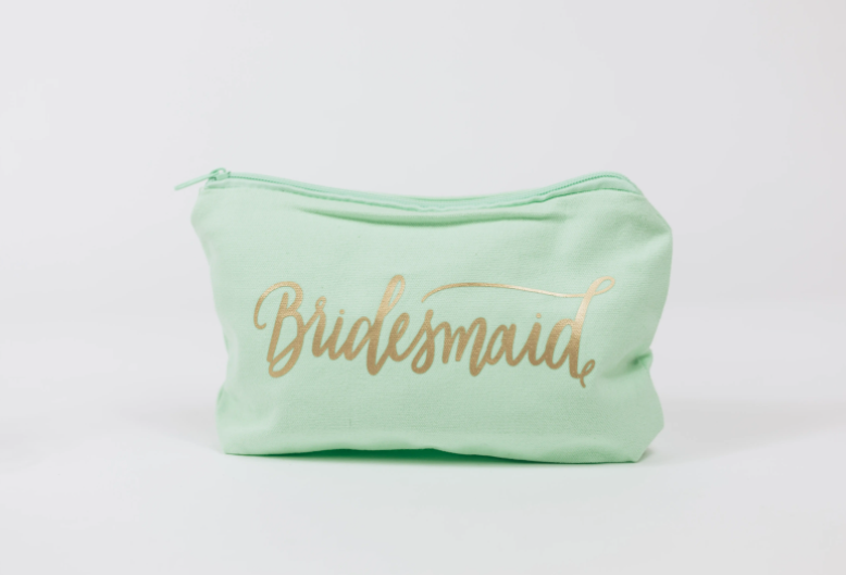 "Bridesmaid" Makeup Bag (Mint Green Canvas)
