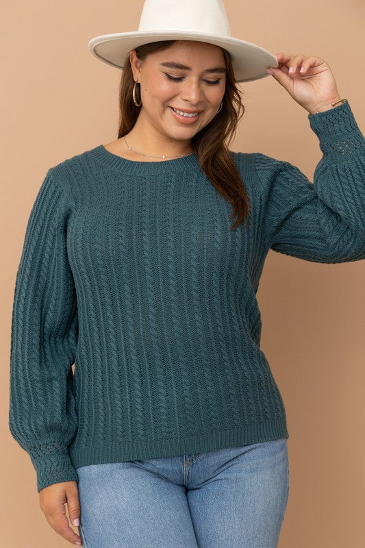 Cuff Detail Cable Knit Sweater (Plus Size)