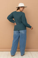 Cuff Detail Cable Knit Sweater (Plus Size)