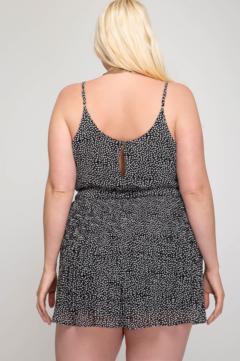 Pleated Shorts Cami Romper (Plus Size)