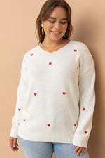 Heart Embroidery Scoop Neck Sweater (Plus Size)
