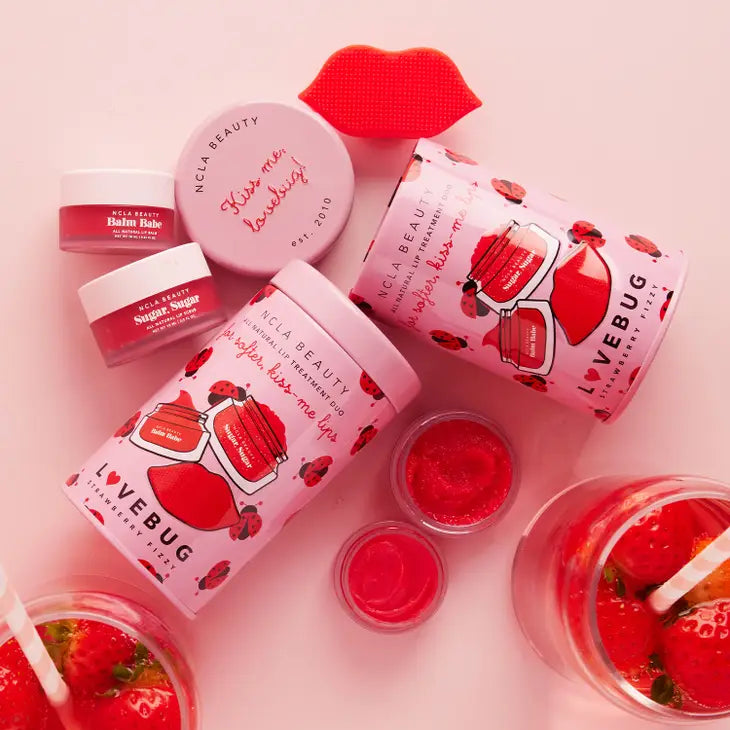 Lovebug "Strawberry Fizzy" Lip Care Set || Lip Gloss, Lip Scrub & Scrubber 3 Pce Set
