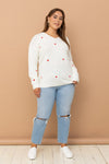 Heart Embroidery Scoop Neck Sweater (Plus Size)