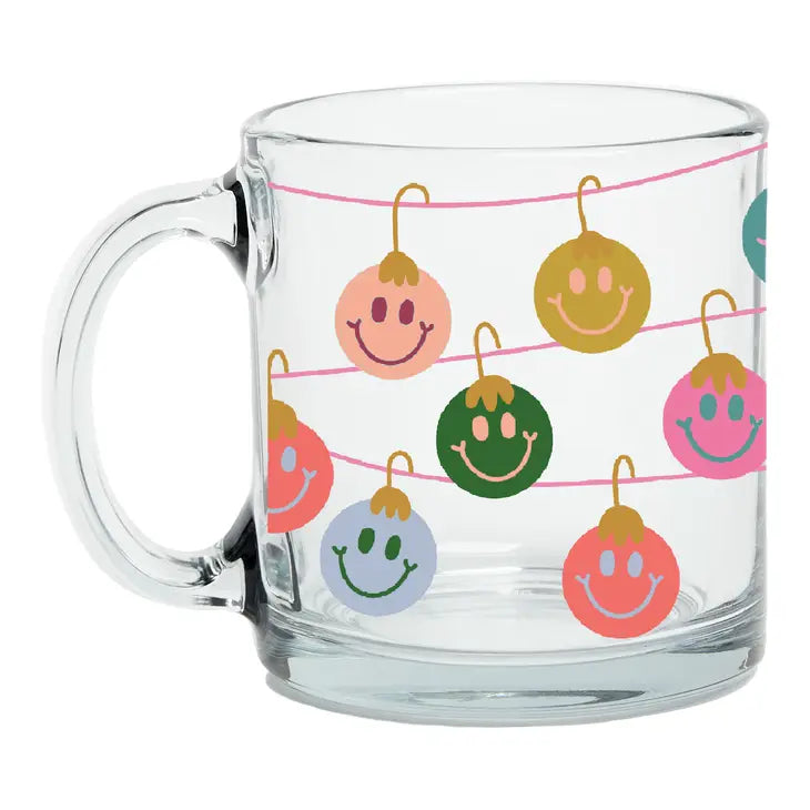 "Smiley Ornament" Clear Glass Mug