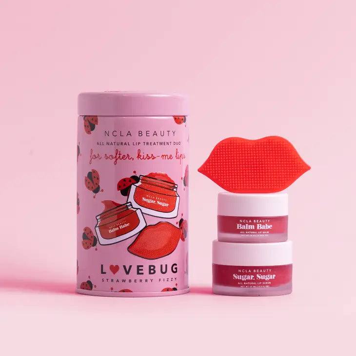 Lovebug "Strawberry Fizzy" Lip Care Set || Lip Gloss, Lip Scrub & Scrubber 3 Pce Set